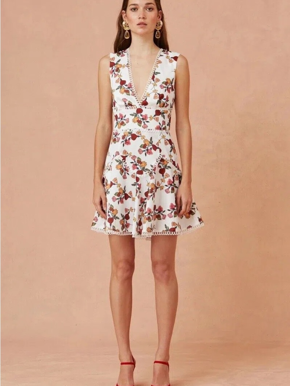 White Floral Dress with Lace Trim